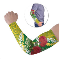 Personalized Leilehua Hawaii High School Arm Sleeves Puakenikeni Lei Hawaiian Pattern LT14 Set of 2 Green - Polynesian Pride