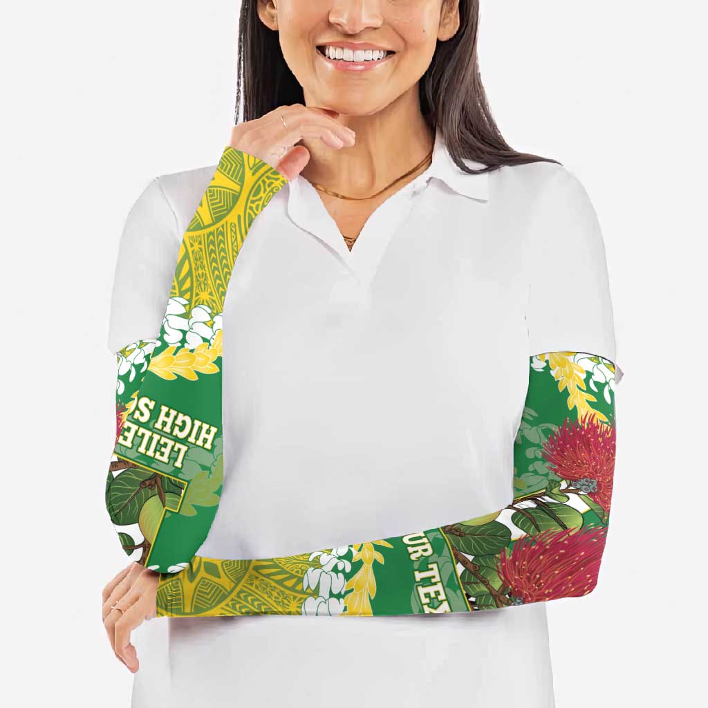 Personalized Leilehua Hawaii High School Arm Sleeves Puakenikeni Lei Hawaiian Pattern LT14 - Polynesian Pride