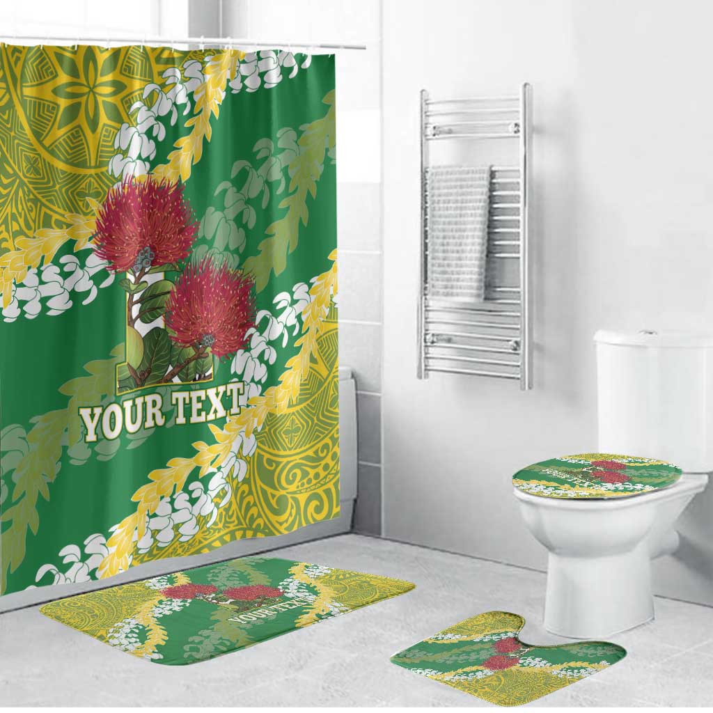 Personalized Leilehua Hawaii High School Bathroom Set Puakenikeni Lei Hawaiian Pattern LT14 Bathroom Set (4 pcs) Green - Polynesian Pride