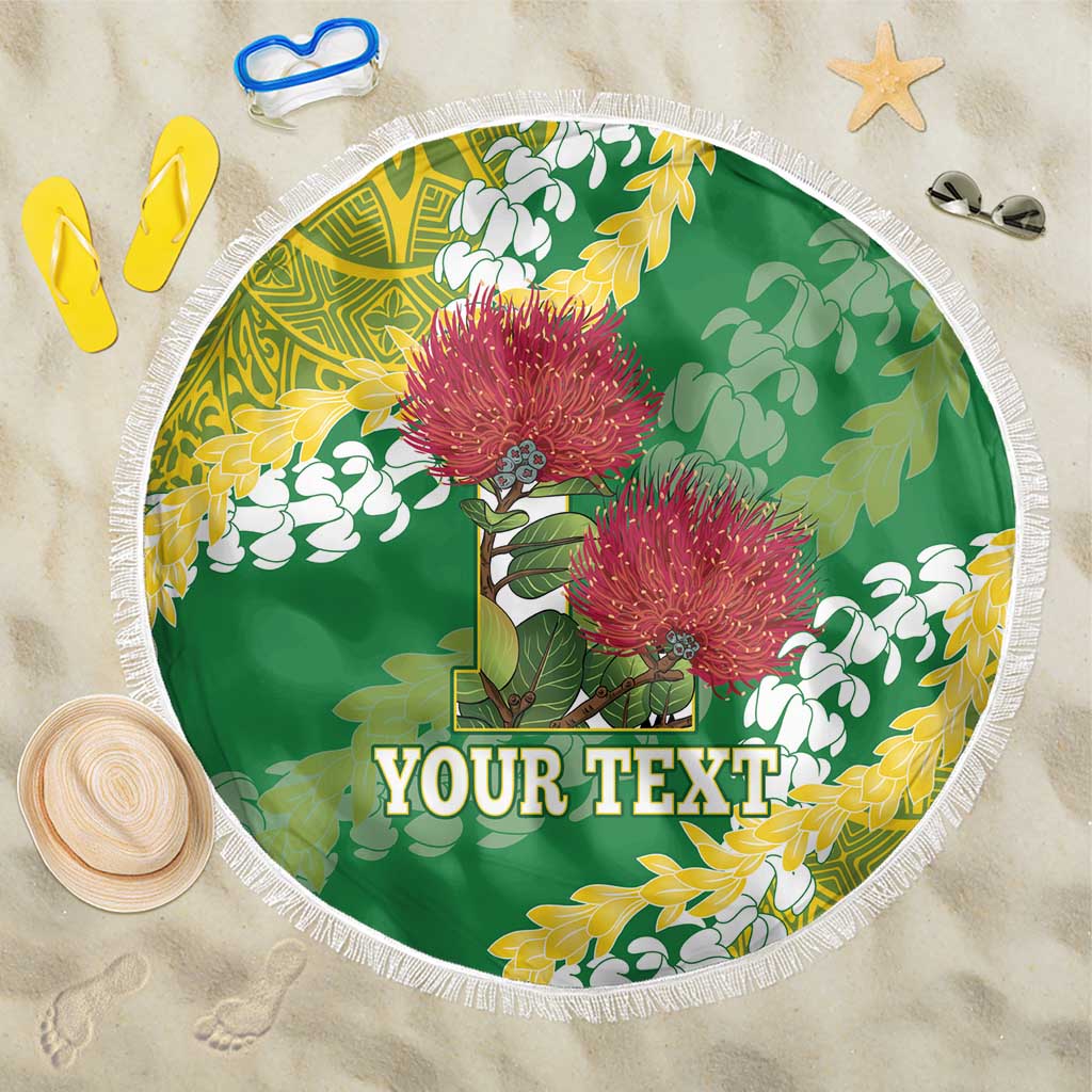 Personalized Leilehua Hawaii High School Beach Blanket Puakenikeni Lei Hawaiian Pattern LT14 One Size 150cm Green - Polynesian Pride