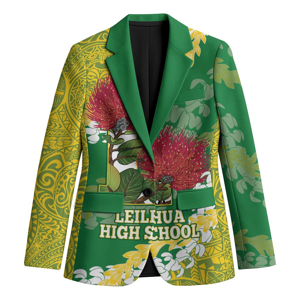 Personalized Leilehua Hawaii High School Blazer Puakenikeni Lei Hawaiian Pattern LT14 Unisex Green - Polynesian Pride