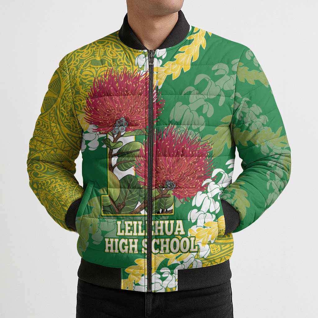 Personalized Leilehua Hawaii High School Bomber Puffer Jacket Puakenikeni Lei Hawaiian Pattern LT14 - Polynesian Pride