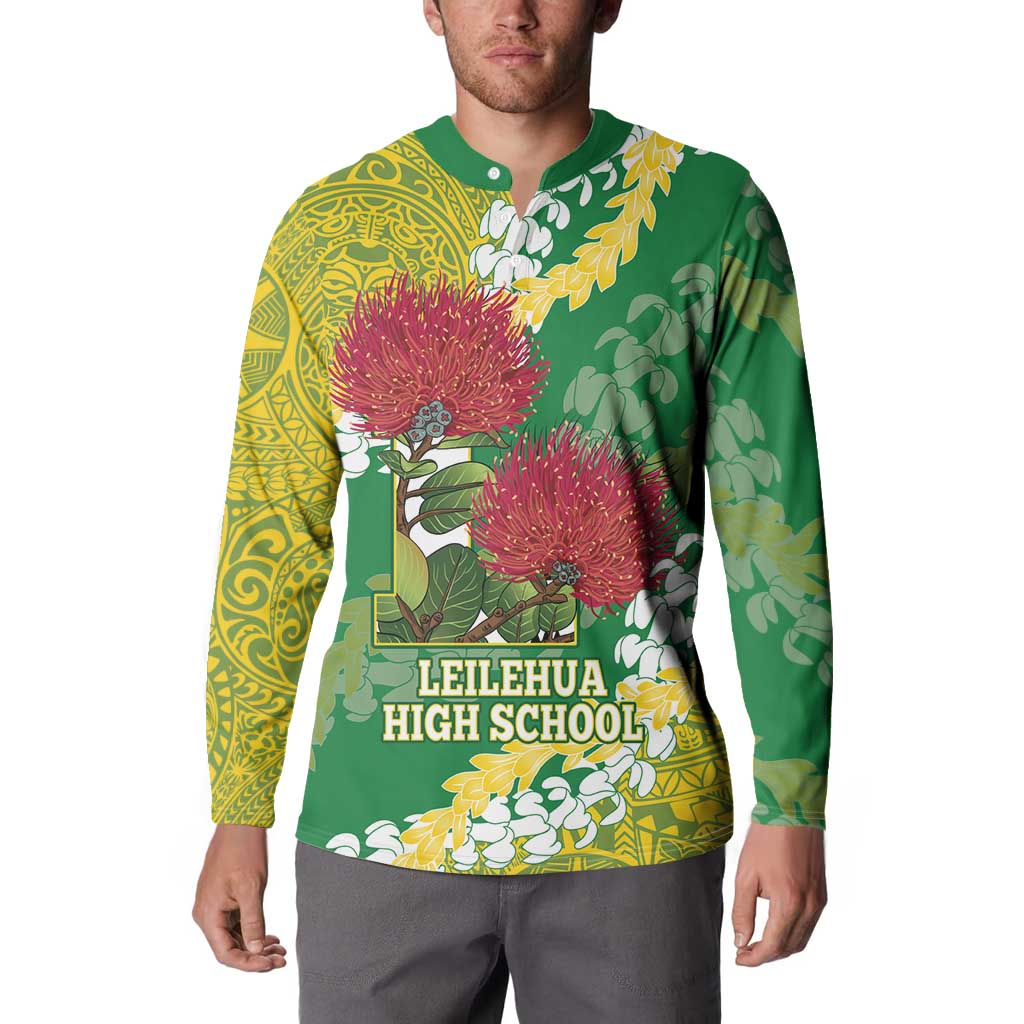 Personalized Leilehua Hawaii High School Button Sweatshirt Puakenikeni Lei Hawaiian Pattern LT14 - Polynesian Pride