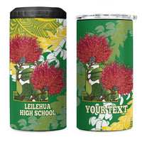 Personalized Leilehua Hawaii High School 4 in 1 Can Cooler Tumbler Puakenikeni Lei Hawaiian Pattern LT14 One Size: 16 oz Green - Polynesian Pride
