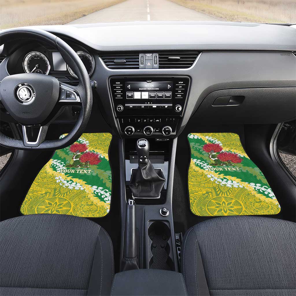 Personalized Leilehua Hawaii High School Car Mats Puakenikeni Lei Hawaiian Pattern LT14 Set 2pcs - Front Green - Polynesian Pride