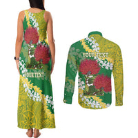 Personalized Leilehua Hawaii High School Couples Matching Tank Maxi Dress and Long Sleeve Button Shirt Puakenikeni Lei Hawaiian Pattern LT14 - Polynesian Pride
