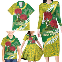 Personalized Leilehua Hawaii High School Family Matching Long Sleeve Bodycon Dress and Hawaiian Shirt Puakenikeni Lei Hawaiian Pattern - Polynesian Pride
