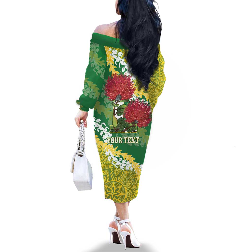 Personalized Leilehua Hawaii High School Family Matching Off The Shoulder Long Sleeve Dress and Hawaiian Shirt Puakenikeni Lei Hawaiian Pattern - Polynesian Pride