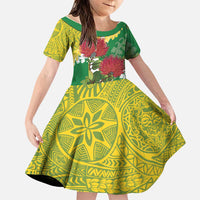 Personalized Leilehua Hawaii High School Family Matching Off Shoulder Short Dress and Hawaiian Shirt Puakenikeni Lei Hawaiian Pattern LT14 Daughter's Dress Green - Polynesian Pride
