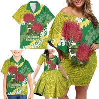 Personalized Leilehua Hawaii High School Family Matching Off Shoulder Short Dress and Hawaiian Shirt Puakenikeni Lei Hawaiian Pattern LT14 - Polynesian Pride