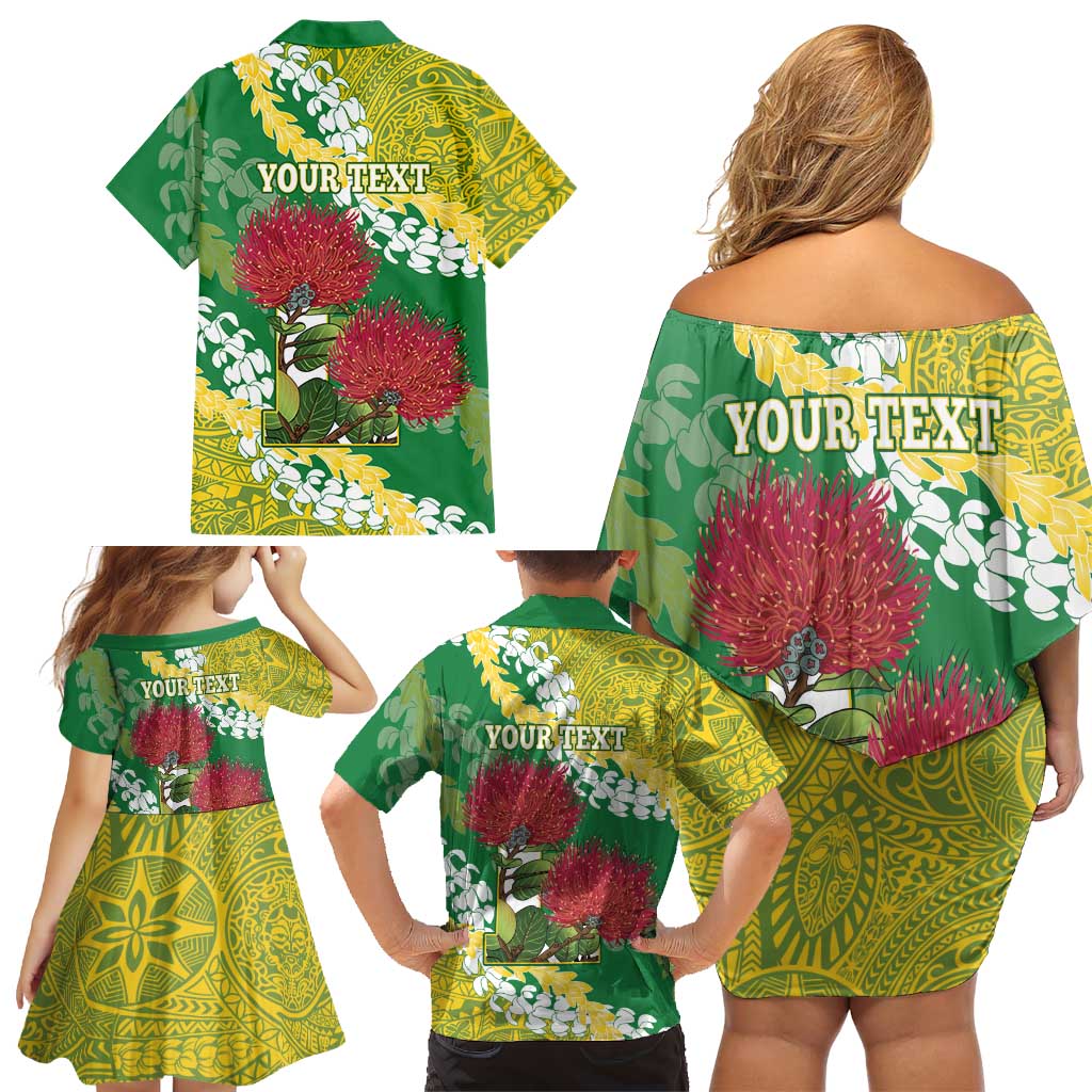 Personalized Leilehua Hawaii High School Family Matching Off Shoulder Short Dress and Hawaiian Shirt Puakenikeni Lei Hawaiian Pattern LT14 - Polynesian Pride