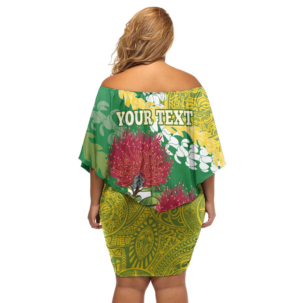 Personalized Leilehua Hawaii High School Family Matching Off Shoulder Short Dress and Hawaiian Shirt Puakenikeni Lei Hawaiian Pattern LT14 - Polynesian Pride