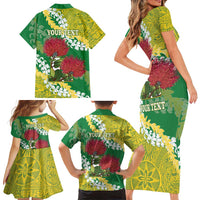 Personalized Leilehua Hawaii High School Family Matching Short Sleeve Bodycon Dress and Hawaiian Shirt Puakenikeni Lei Hawaiian Pattern LT14 - Polynesian Pride