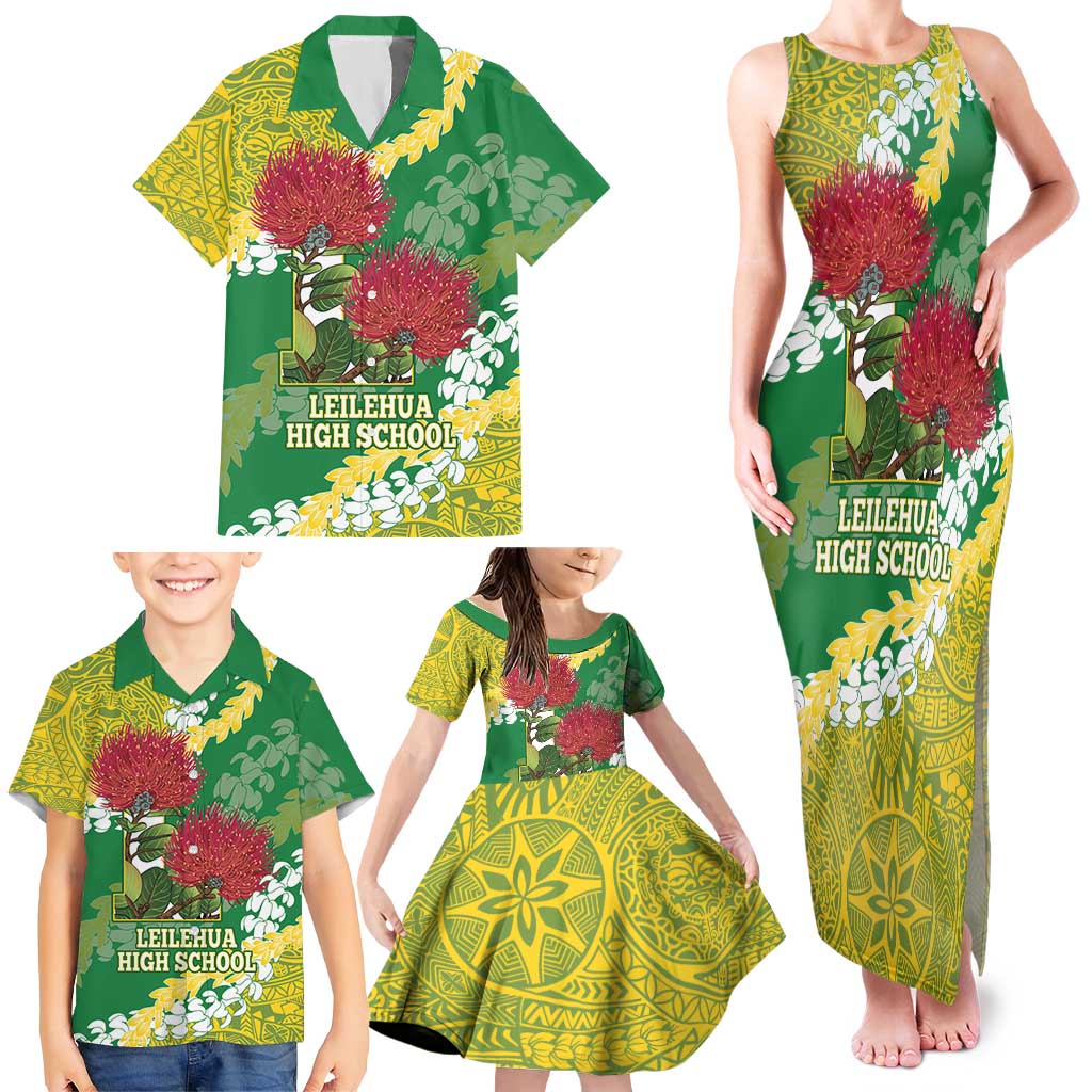 Personalized Leilehua Hawaii High School Family Matching Tank Maxi Dress and Hawaiian Shirt Puakenikeni Lei Hawaiian Pattern LT14 - Polynesian Pride