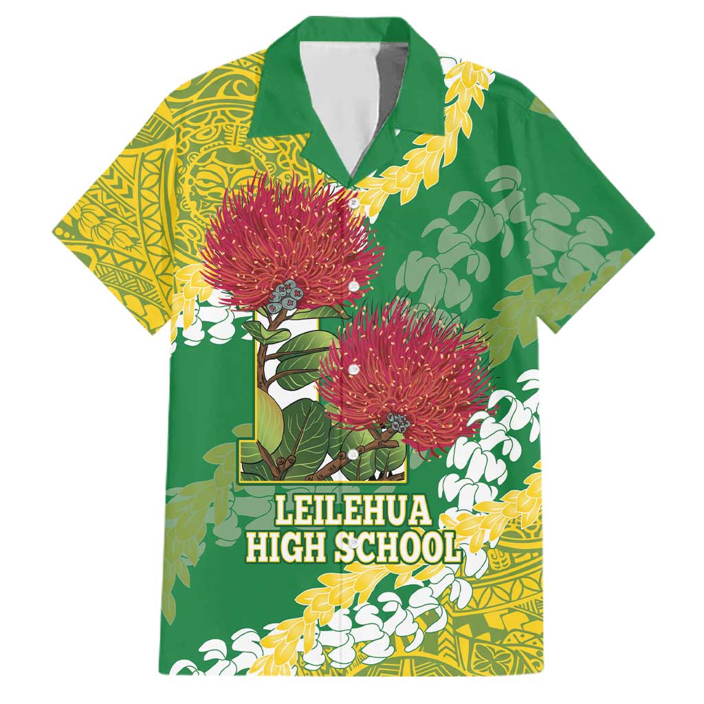 Personalized Leilehua Hawaii High School Family Matching Tank Maxi Dress and Hawaiian Shirt Puakenikeni Lei Hawaiian Pattern LT14 Dad's Shirt - Short Sleeve Green - Polynesian Pride