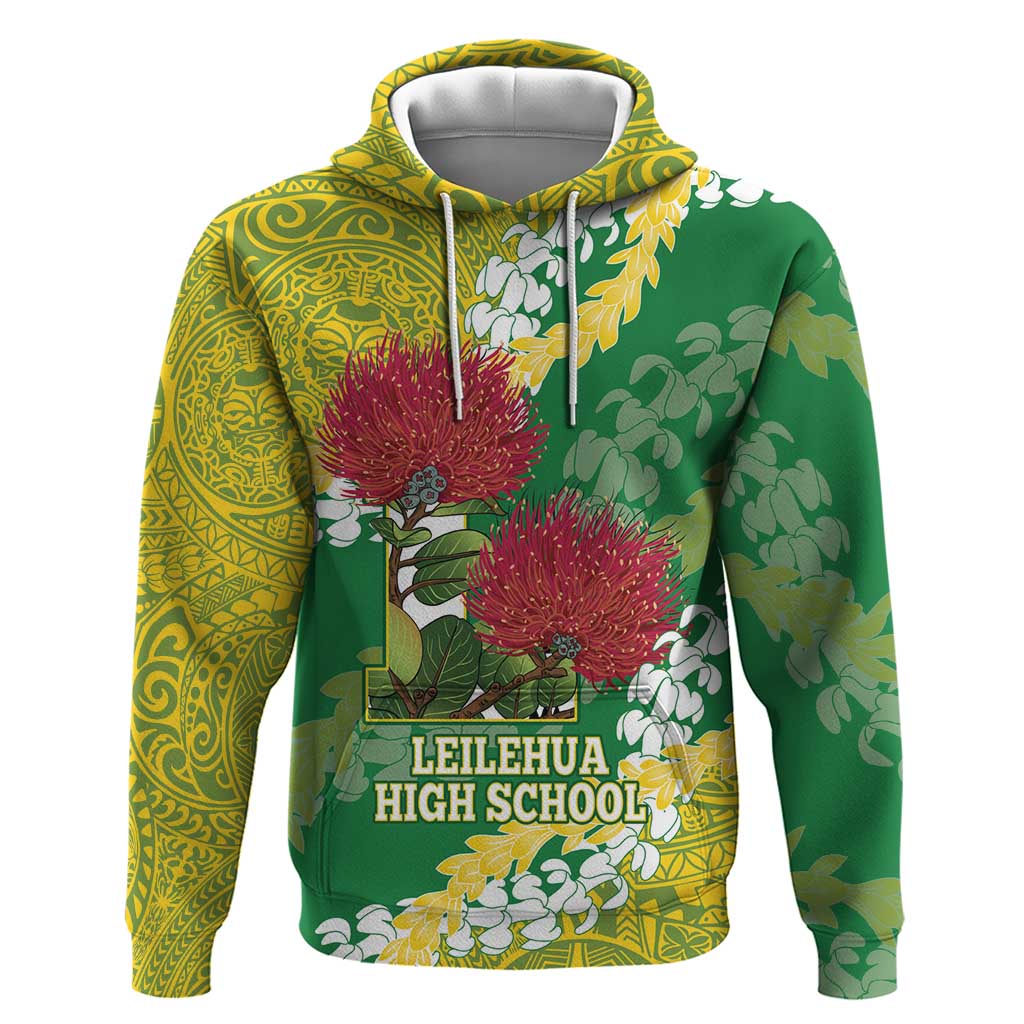 Personalized Leilehua Hawaii High School Hoodie Puakenikeni Lei Hawaiian Pattern LT14 Pullover Hoodie Green - Polynesian Pride
