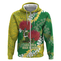 Personalized Leilehua Hawaii High School Hoodie Puakenikeni Lei Hawaiian Pattern LT14 Zip Hoodie Green - Polynesian Pride