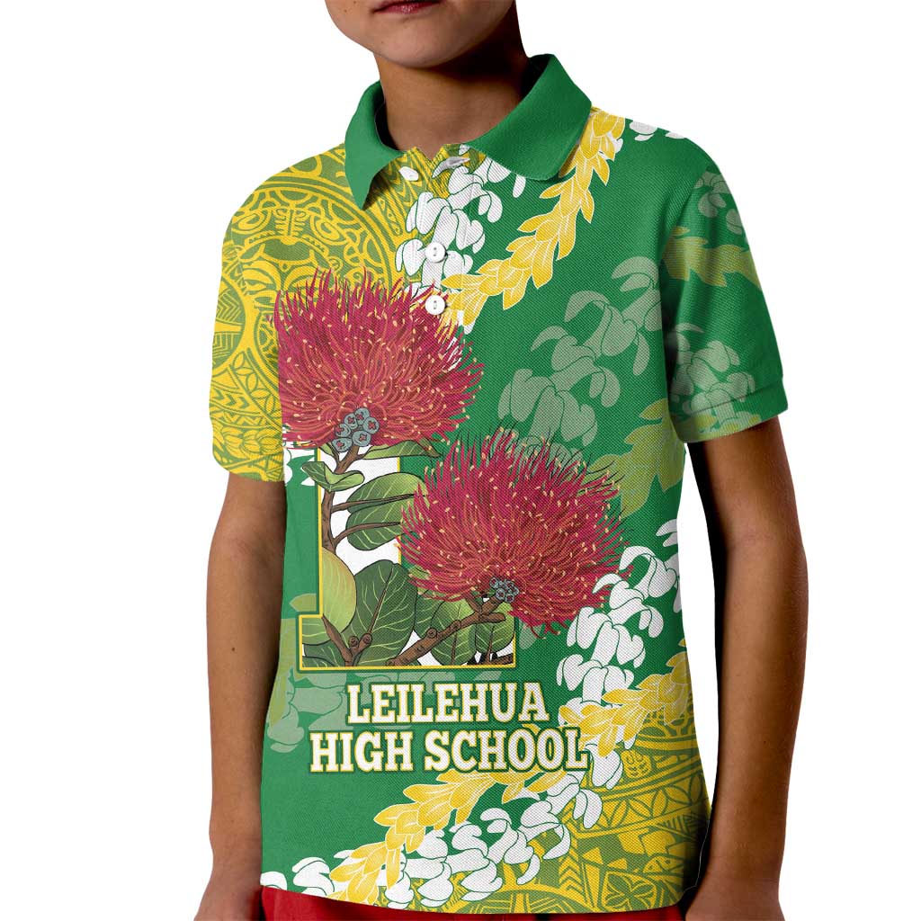 Personalized Leilehua Hawaii High School Kid Polo Shirt Puakenikeni Lei Hawaiian Pattern - Polynesian Pride