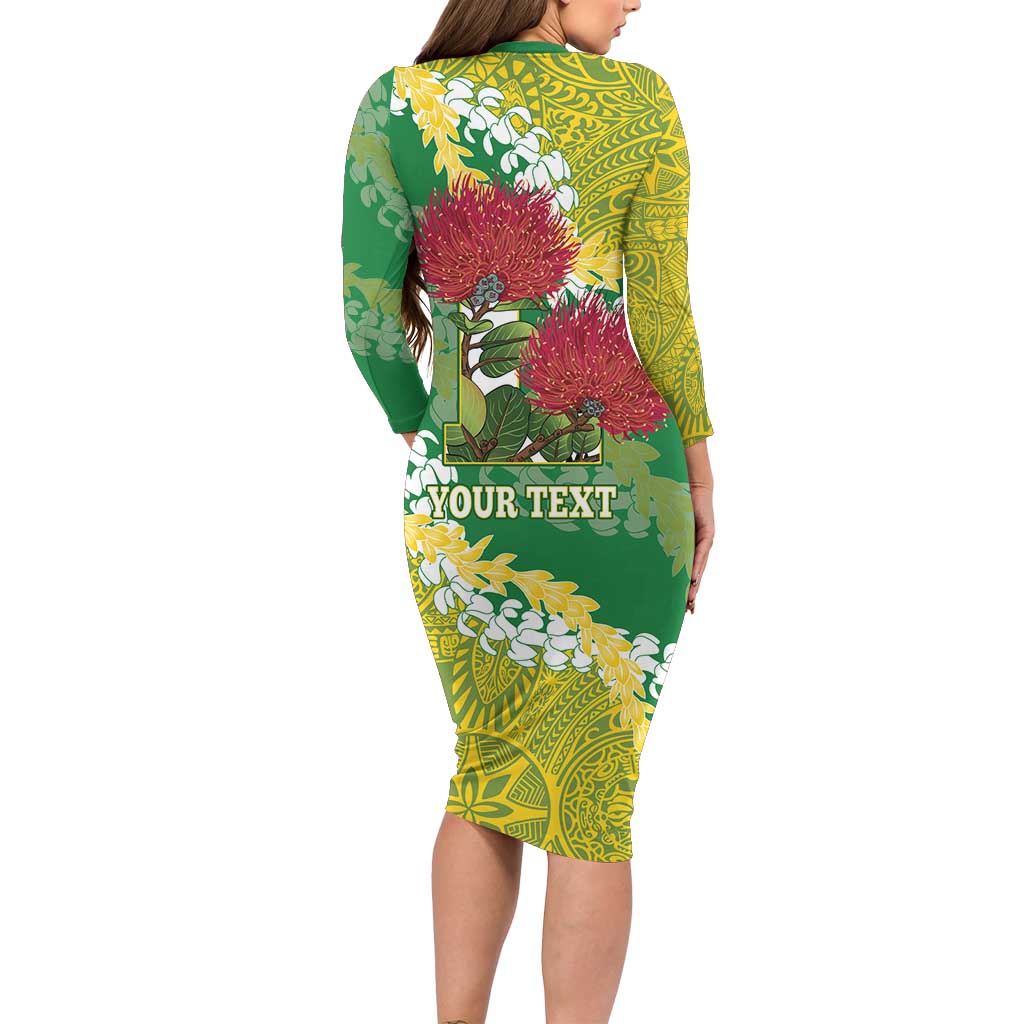 Personalized Leilehua Hawaii High School Long Sleeve Bodycon Dress Puakenikeni Lei Hawaiian Pattern LT14 - Polynesian Pride