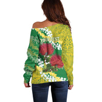 Personalized Leilehua Hawaii High School Off Shoulder Sweater Puakenikeni Lei Hawaiian Pattern - Polynesian Pride