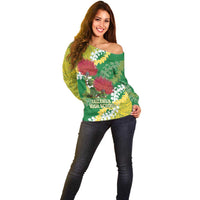 Personalized Leilehua Hawaii High School Off Shoulder Sweater Puakenikeni Lei Hawaiian Pattern - Polynesian Pride