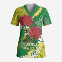 Personalized Leilehua Hawaii High School Scrub Top Puakenikeni Lei Hawaiian Pattern LT14 Adult Green - Polynesian Pride