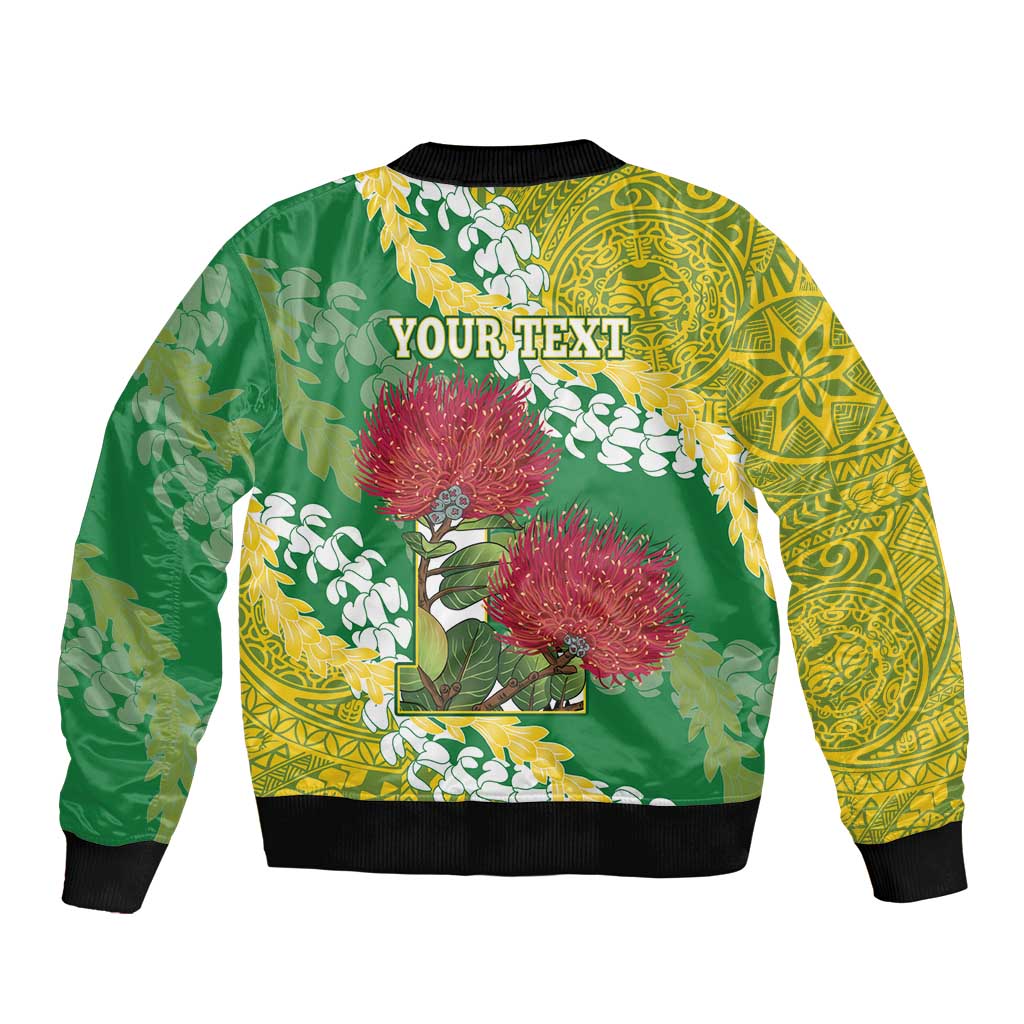 Personalized Leilehua Hawaii High School Sleeve Zip Bomber Jacket Puakenikeni Lei Hawaiian Pattern LT14 - Polynesian Pride