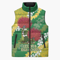 Personalized Leilehua Hawaii High School Sleeveless Puffer Jacket Puakenikeni Lei Hawaiian Pattern LT14 Unisex Green - Polynesian Pride