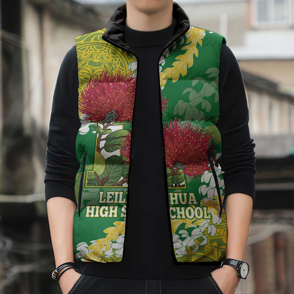 Personalized Leilehua Hawaii High School Sleeveless Puffer Jacket Puakenikeni Lei Hawaiian Pattern LT14 - Polynesian Pride