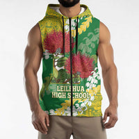 Personalized Leilehua Hawaii High School Sleeveless Zip Hoodie Puakenikeni Lei Hawaiian Pattern - Polynesian Pride