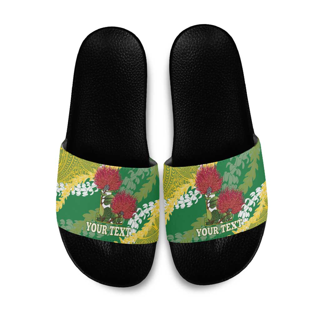 Personalized Leilehua Hawaii High School Slide Sandals Puakenikeni Lei Hawaiian Pattern LT14 Green - Polynesian Pride
