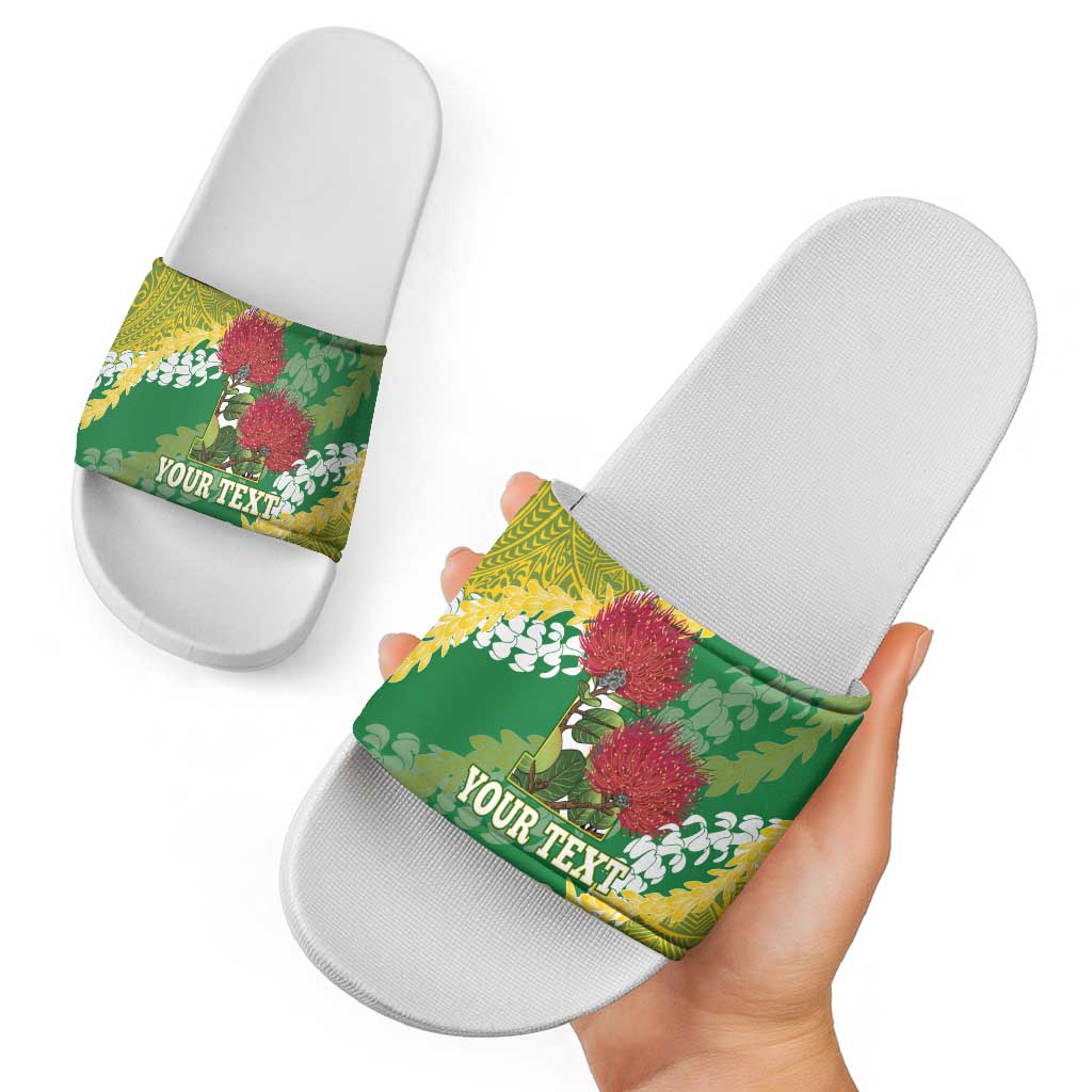 Personalized Leilehua Hawaii High School Slide Sandals Puakenikeni Lei Hawaiian Pattern LT14 - Polynesian Pride