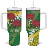 Personalized Leilehua Hawaii High School Tumbler With Handle Puakenikeni Lei Hawaiian Pattern LT14 One Size: 40 oz Green - Polynesian Pride