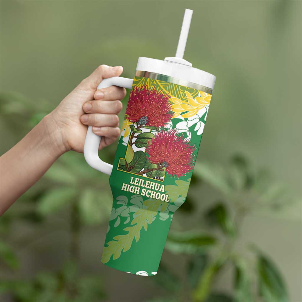 Personalized Leilehua Hawaii High School Tumbler With Handle Puakenikeni Lei Hawaiian Pattern LT14 - Polynesian Pride