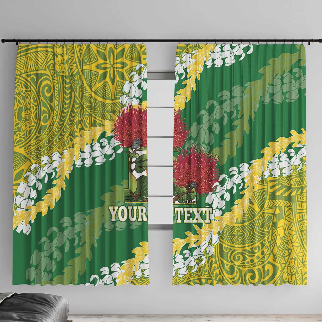 Personalized Leilehua Hawaii High School Window Curtain Puakenikeni Lei Hawaiian Pattern LT14 With Hooks Green - Polynesian Pride