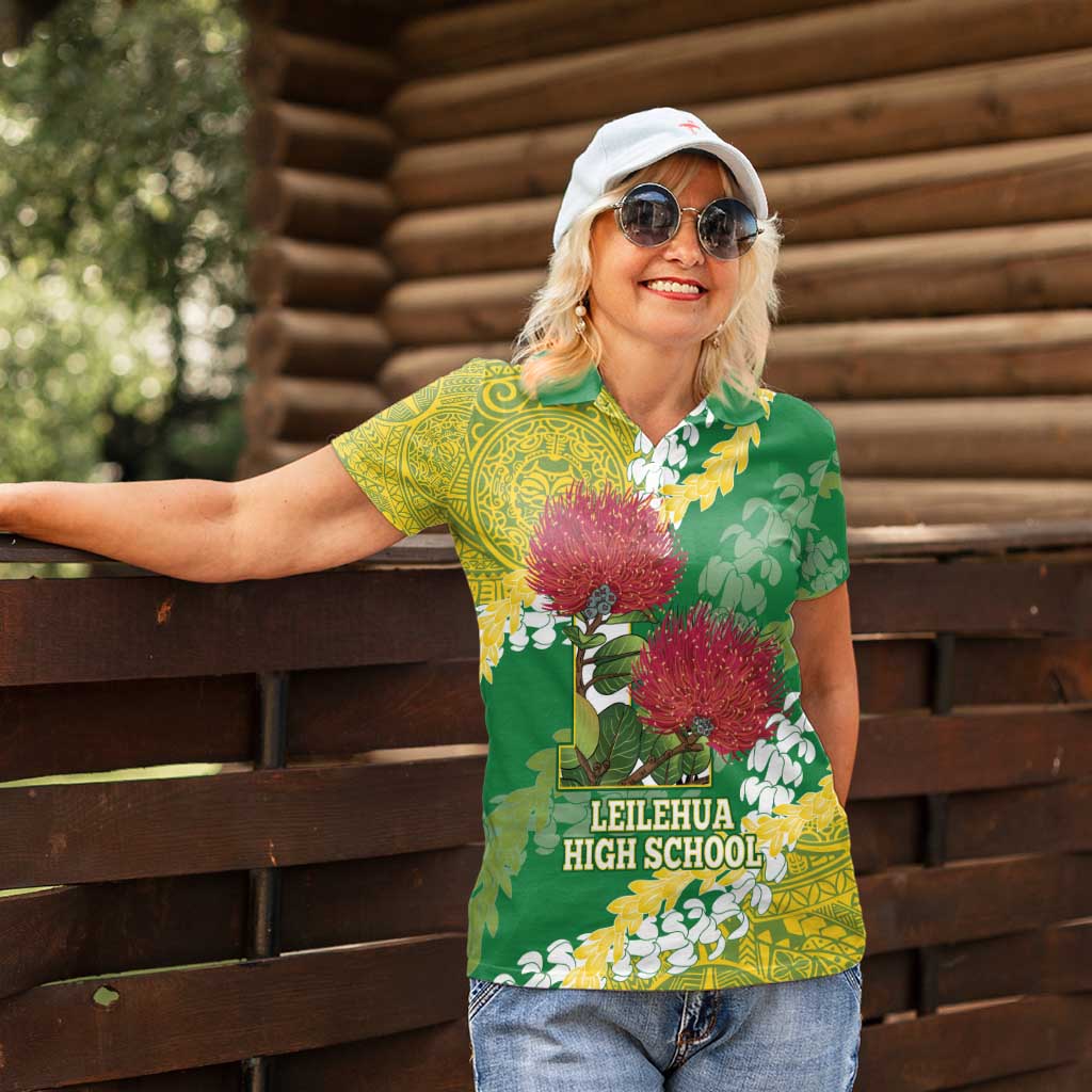 Personalized Leilehua Hawaii High School Women Polo Shirt Puakenikeni Lei Hawaiian Pattern - Polynesian Pride