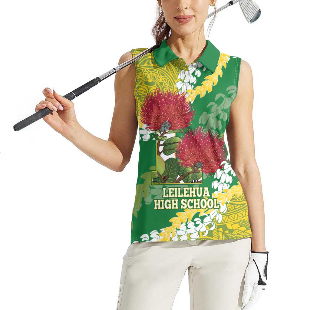 Personalized Leilehua Hawaii High School Women Sleeveless Polo Shirt Puakenikeni Lei Hawaiian Pattern - Polynesian Pride
