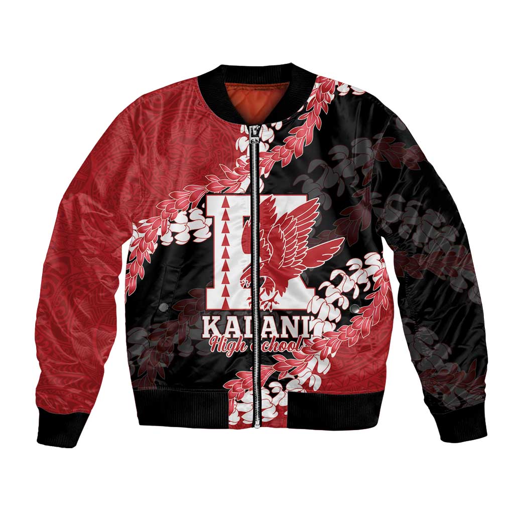 Personalized Kalani Hawaii High School Bomber Jacket Puakenikeni Lei Hawaiian Pattern LT14 Unisex Red - Polynesian Pride