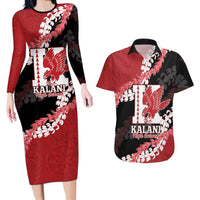 Personalized Kalani Hawaii High School Couples Matching Long Sleeve Bodycon Dress and Hawaiian Shirt Puakenikeni Lei Hawaiian Pattern LT14 Red - Polynesian Pride
