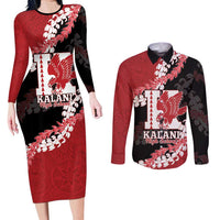 Personalized Kalani Hawaii High School Couples Matching Long Sleeve Bodycon Dress and Long Sleeve Button Shirt Puakenikeni Lei Hawaiian Pattern LT14 Red - Polynesian Pride