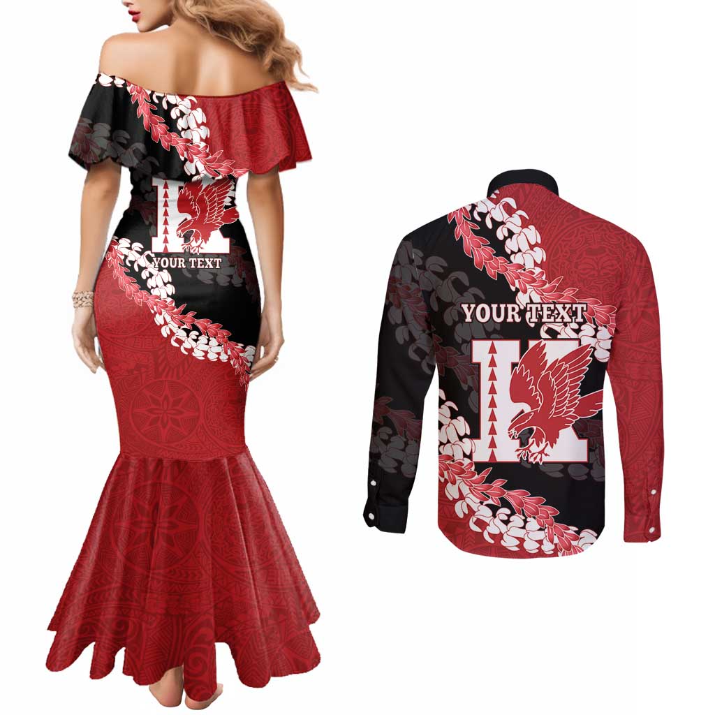 Personalized Kalani Hawaii High School Couples Matching Mermaid Dress and Long Sleeve Button Shirt Puakenikeni Lei Hawaiian Pattern LT14 - Polynesian Pride