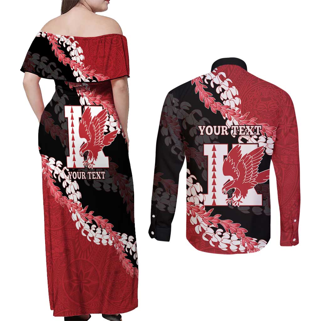 Personalized Kalani Hawaii High School Couples Matching Off Shoulder Maxi Dress and Long Sleeve Button Shirt Puakenikeni Lei Hawaiian Pattern LT14 - Polynesian Pride