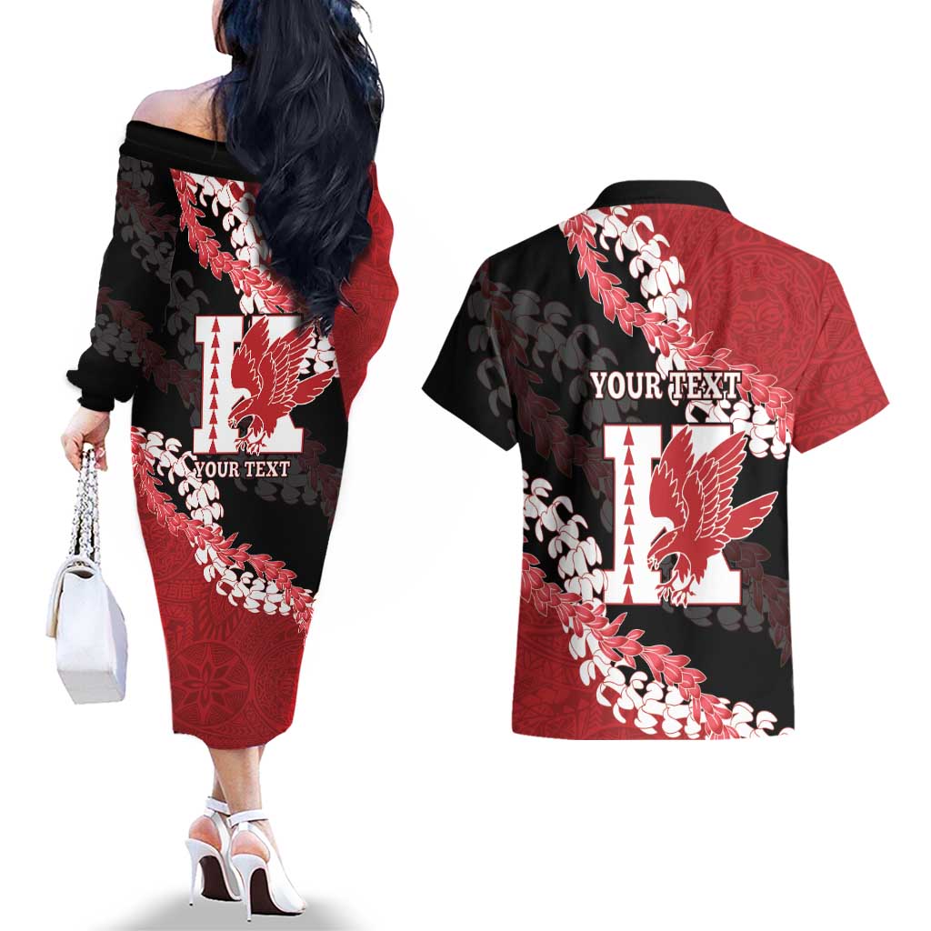 Personalized Kalani Hawaii High School Couples Matching Off The Shoulder Long Sleeve Dress and Hawaiian Shirt Puakenikeni Lei Hawaiian Pattern LT14 - Polynesian Pride