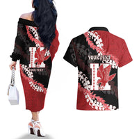 Personalized Kalani Hawaii High School Couples Matching Off The Shoulder Long Sleeve Dress and Hawaiian Shirt Puakenikeni Lei Hawaiian Pattern LT14 - Polynesian Pride