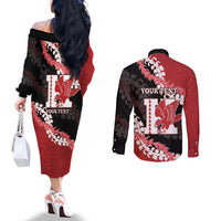 Personalized Kalani Hawaii High School Couples Matching Off The Shoulder Long Sleeve Dress and Long Sleeve Button Shirt Puakenikeni Lei Hawaiian Pattern LT14 - Polynesian Pride