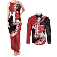 Personalized Kalani Hawaii High School Couples Matching Tank Maxi Dress and Long Sleeve Button Shirt Puakenikeni Lei Hawaiian Pattern LT14 Red - Polynesian Pride