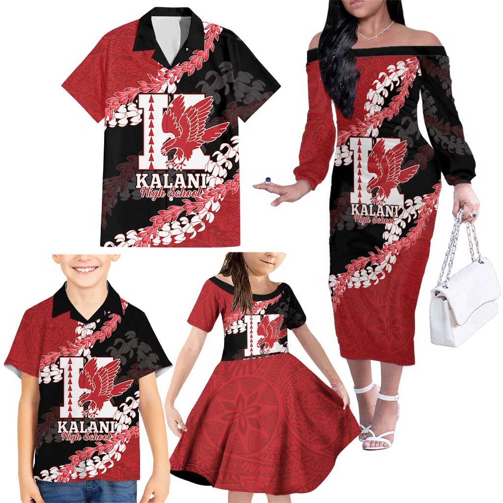 Personalized Kalani Hawaii High School Family Matching Off The Shoulder Long Sleeve Dress and Hawaiian Shirt Puakenikeni Lei Hawaiian Pattern LT14 - Polynesian Pride