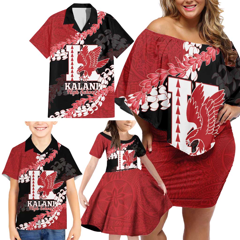 Personalized Kalani Hawaii High School Family Matching Off Shoulder Short Dress and Hawaiian Shirt Puakenikeni Lei Hawaiian Pattern - Polynesian Pride