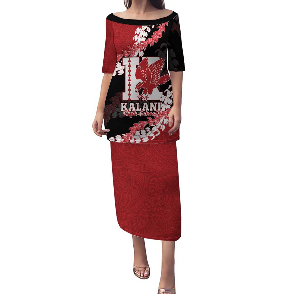 Personalized Kalani Hawaii High School Family Matching Puletasi and Hawaiian Shirt Puakenikeni Lei Hawaiian Pattern LT14 Mom's Dress Red - Polynesian Pride