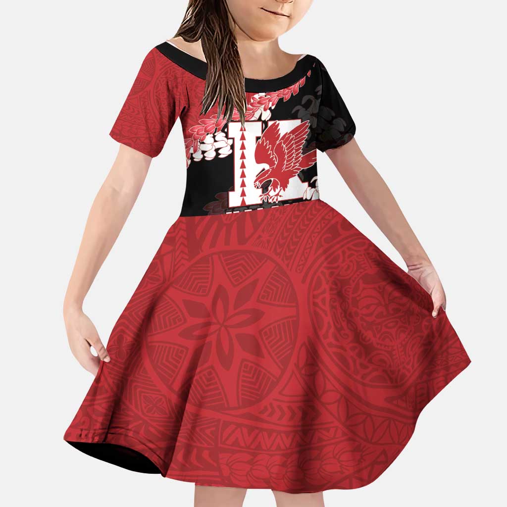 Personalized Kalani Hawaii High School Family Matching Short Sleeve Bodycon Dress and Hawaiian Shirt Puakenikeni Lei Hawaiian Pattern LT14 Daughter's Dress Red - Polynesian Pride